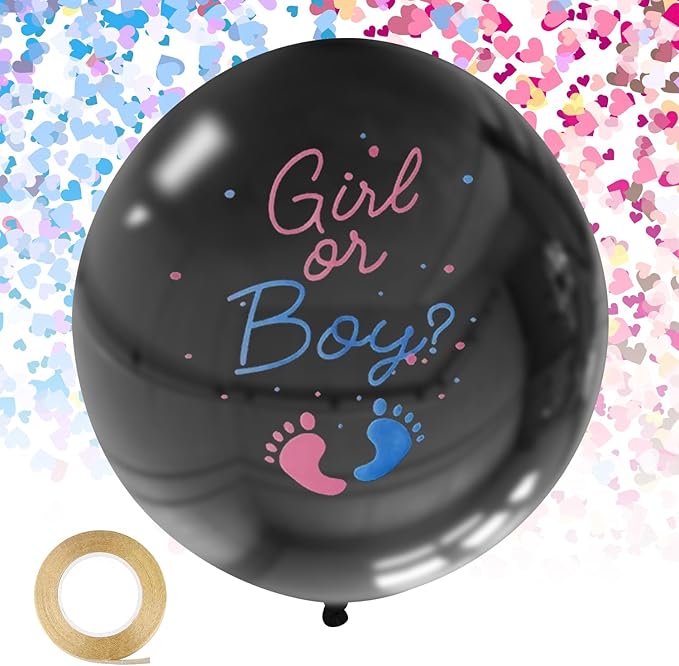 2Pack Gender Reveal Balloons Boy or Girl Balloon with Blue Pink Confetti for Baby Shower Gender Reveal Ideas Party Supplies Decoration Black Colors