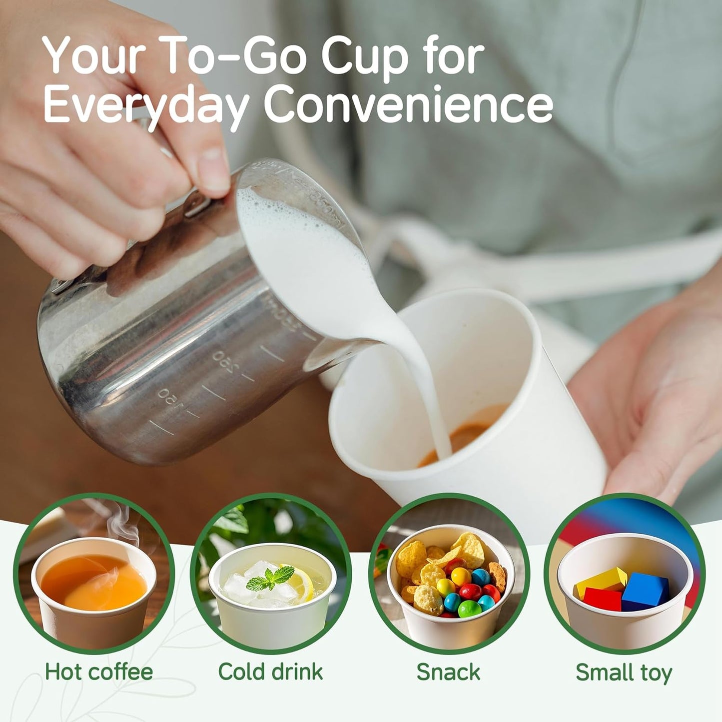 Coffee Cups 16 oz 200 Pack, Disposable Paper Cups for Hot Beverage Drinking, White Hot Cups Suitable for Party, Picnic, Travel, and Events