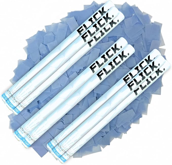 Ultimate Confetti - 8 Pack Baby Blue Confetti Wands - Handheld 14" Biodegradable Tissue Paper Confetti Flick Flutter Sticks For Wedding, Birthday, Parties & Live Events - 2 Handfuls, 1.5 oz Each Stick