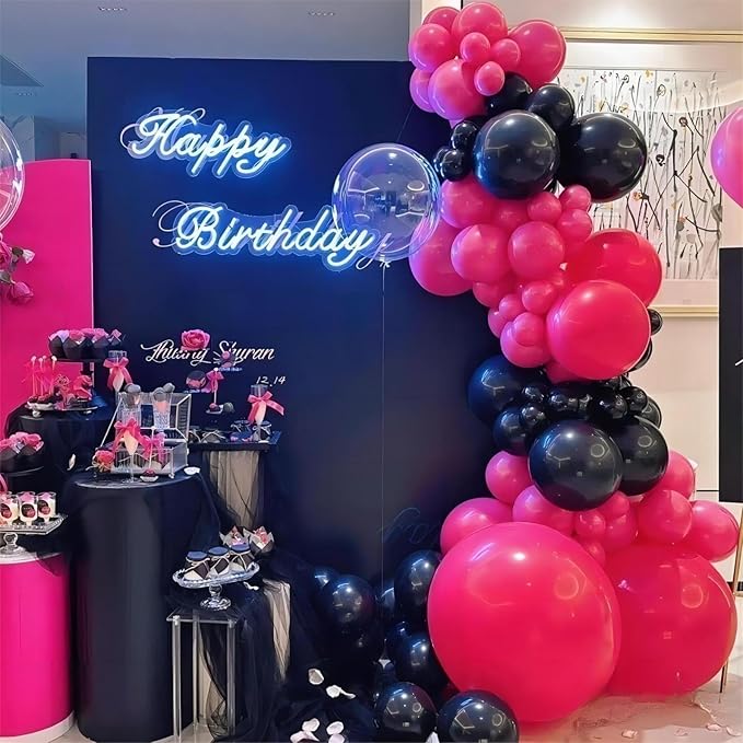 Hot Pink Balloons, 140pcs 18 12 10 5 Inch Different Sizes Pack Party Latex Balloons for Birthday Halloween Holiday Balloon Garland as Party Decorations
