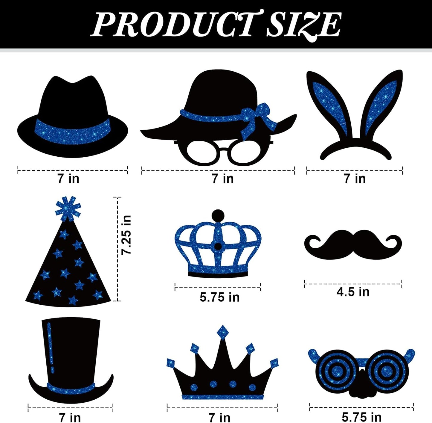 Zonon 24 Pieces Funny Photo Booth Props:Halloween,Christmas,Family Reunion, Class Reunion, Birthday, Weddings, Prom Disco Mardi Gras Party Supplies - Mix of Hats, Lipstick, Tie(Blue and Black)