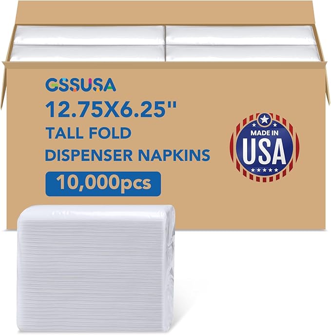 GSSUSA Tall Fold Napkins Disposable Paper Napkins Soft Bathroom Napkins for Guests,White Paper Hand Towels for Kitchen, Parties, Weddings, Case of 10,000