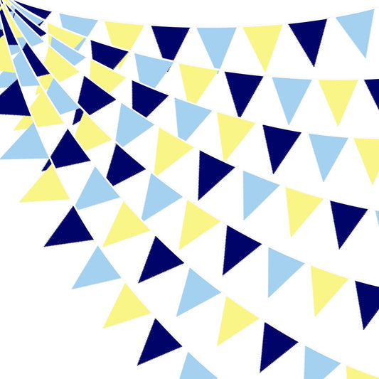 32Ft Blue Yellow Party Decorations Yellow Blue Triangle Flag Pennant Banner Fabric Garland Streamers for Capri Lemon Birthday Nautical Bridal Baby Shower Mediterranean Sea Party Festivals Supplies