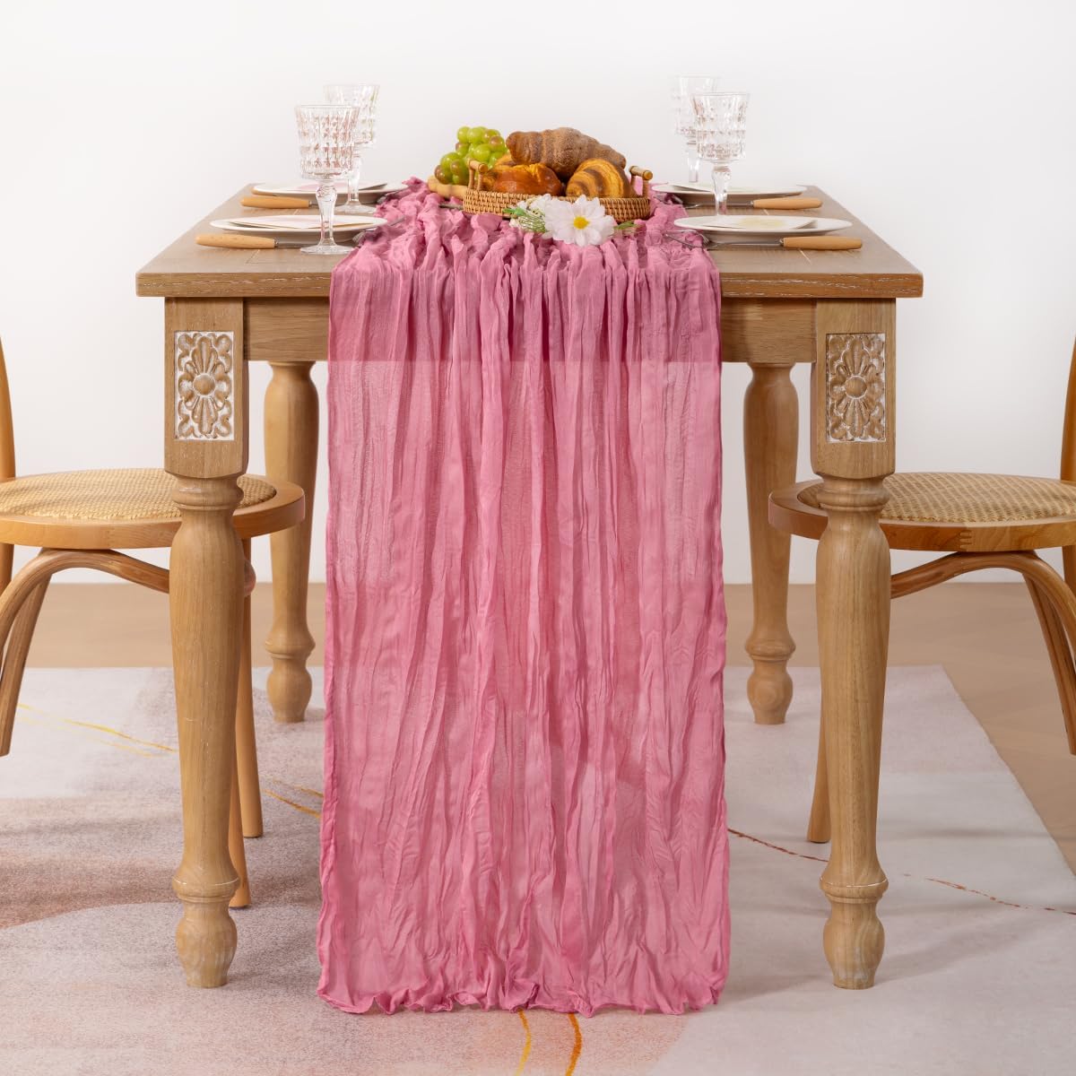 MLMC 3 Pack Mauve Pink Table Runner 10ft Sheer Gauze Cheesecloth Table Runner Bulk Rustic Fall Decor 35x120 Inches for Boho Wedding Bridal Baby Shower Birthday Party Decor