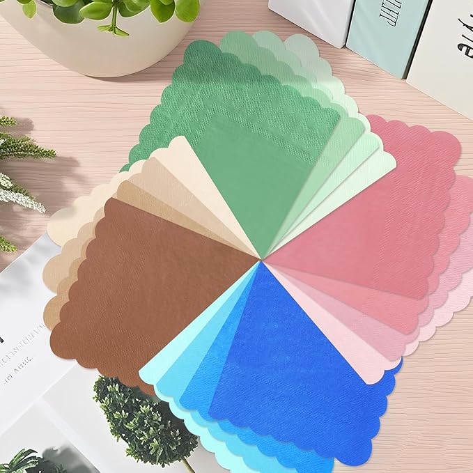 120PCS Gradient Pink Cocktail Party Napkins,Hot Pink Scalloped Beverage Dessert Paper Napkin for Birthday Wedding