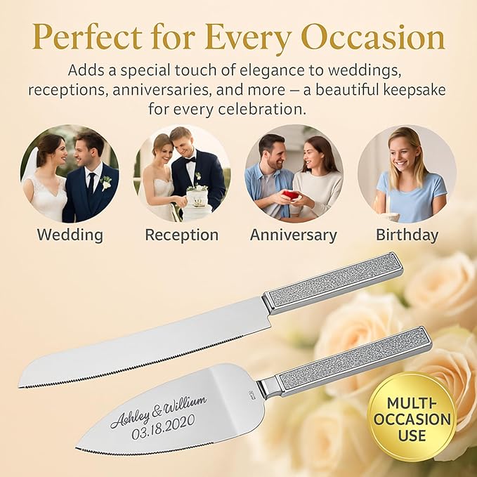 GIFTS INFINITY Personalized Wedding Cake Knife and Server Set with Engraving – Cake Cutting Utensil Set, Keepsake Gift for Wedding, Anniversary, Reception, Birthday & Other Occasions (2558)
