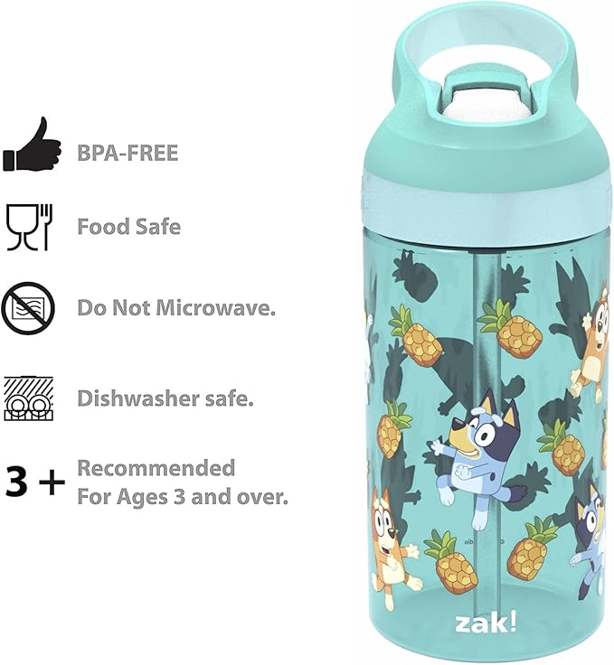 Zak Designs 5-Piece Dinnerware Set, Bluey - Durable Plastic & Stainless Steel - Includes Water Bottle, 8-Inch Plate, 6-Inch Bowl, Fork & Spoon - Suitable for Kids Ages 3+