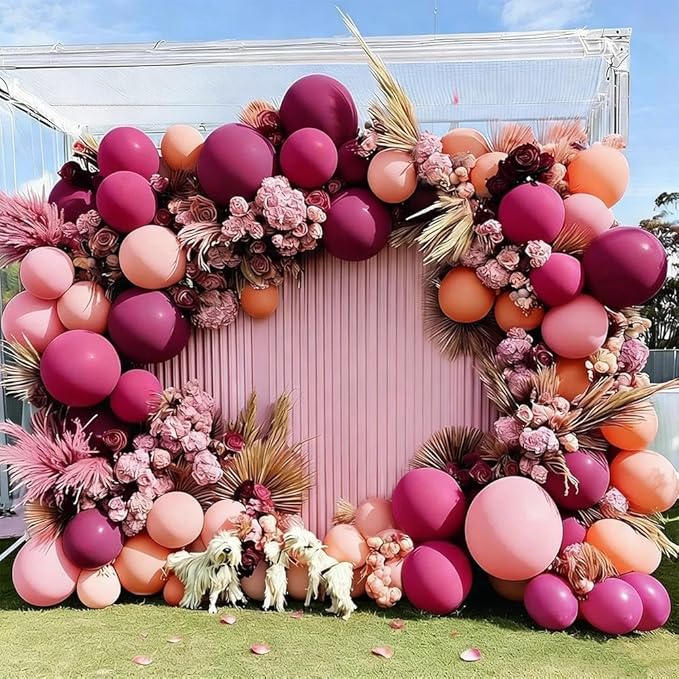 Hot Pink Balloon Arch Kit, Double Stuffed Dark Pink Peach Balloon Garland Fiesta Magenta Balloons Set for Valentine's Day Mother Birthday Bridal Shower Wedding Bachelorette Party Decorations