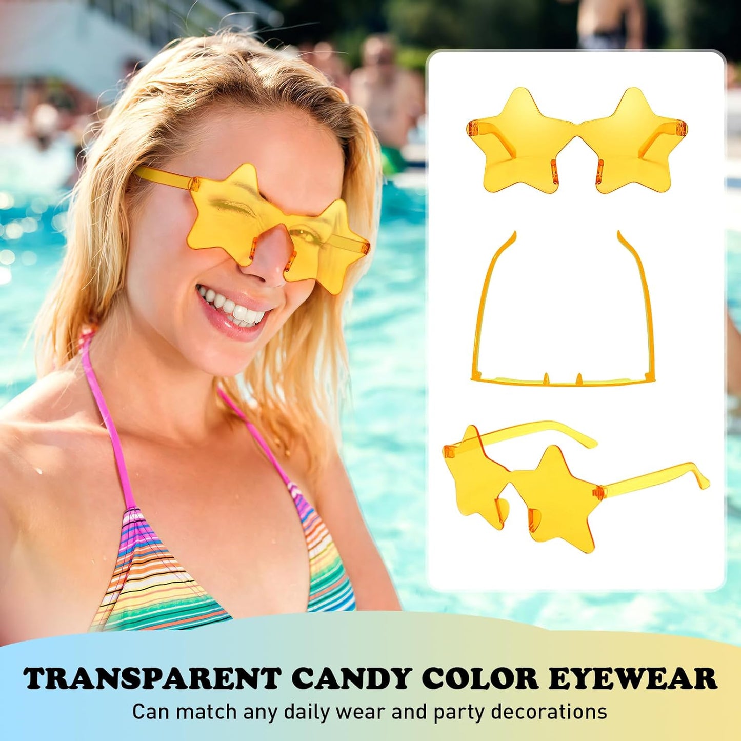 Matcheck 8/40 Pcs Star Shaped Rimless Sunglasses Bulk Transparent Candy Gradient Color Glasses One Piece Fun Party Eyewear