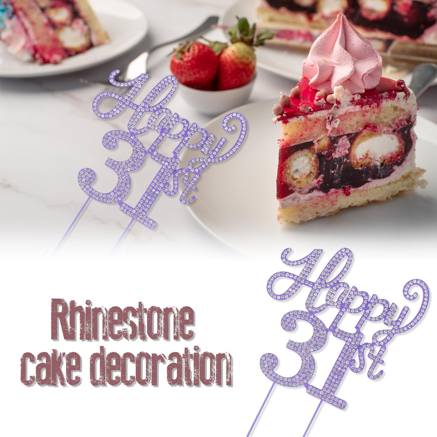 LASKYER Happy 31st Birthday Purple Rhinestone Cake Topper - 31st Birthday/Anniversary,Cheers to 31 Years Old Bday Party Metal Sparkly Centerpieces Decorations.