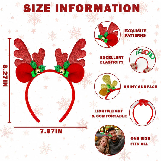 Christmas Glasses & Headband 12 Pack, Xmas Glitter Eyeglasses Frame & Headwear Accessories - One Size Fits All, Holiday Party Favor Supplies Classroom Game Prizes Gifts Photo Booth Props Outfit