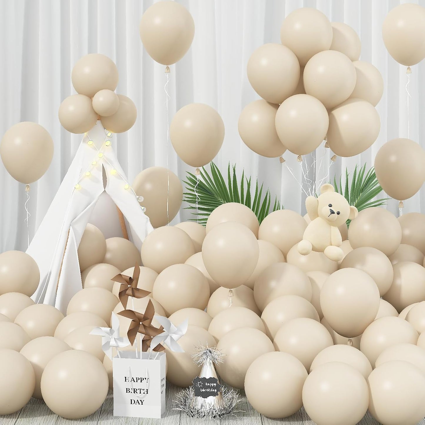 Sand White Balloons, 12 Inch, 100 Pack - Boho, Cream, Matte, Retro, Off White, Neutral, Helium Balloons for Birthday, Wedding, Baby Shower Parties
