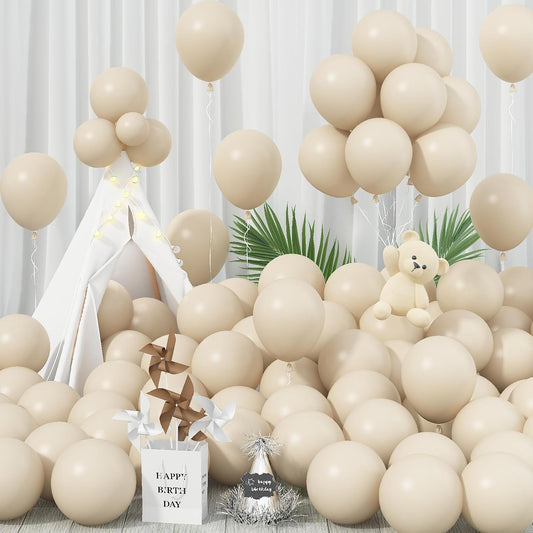 Sand White Balloons, 12 Inch, 100 Pack - Boho, Cream, Matte, Retro, Off White, Neutral, Helium Balloons for Birthday, Wedding, Baby Shower Parties