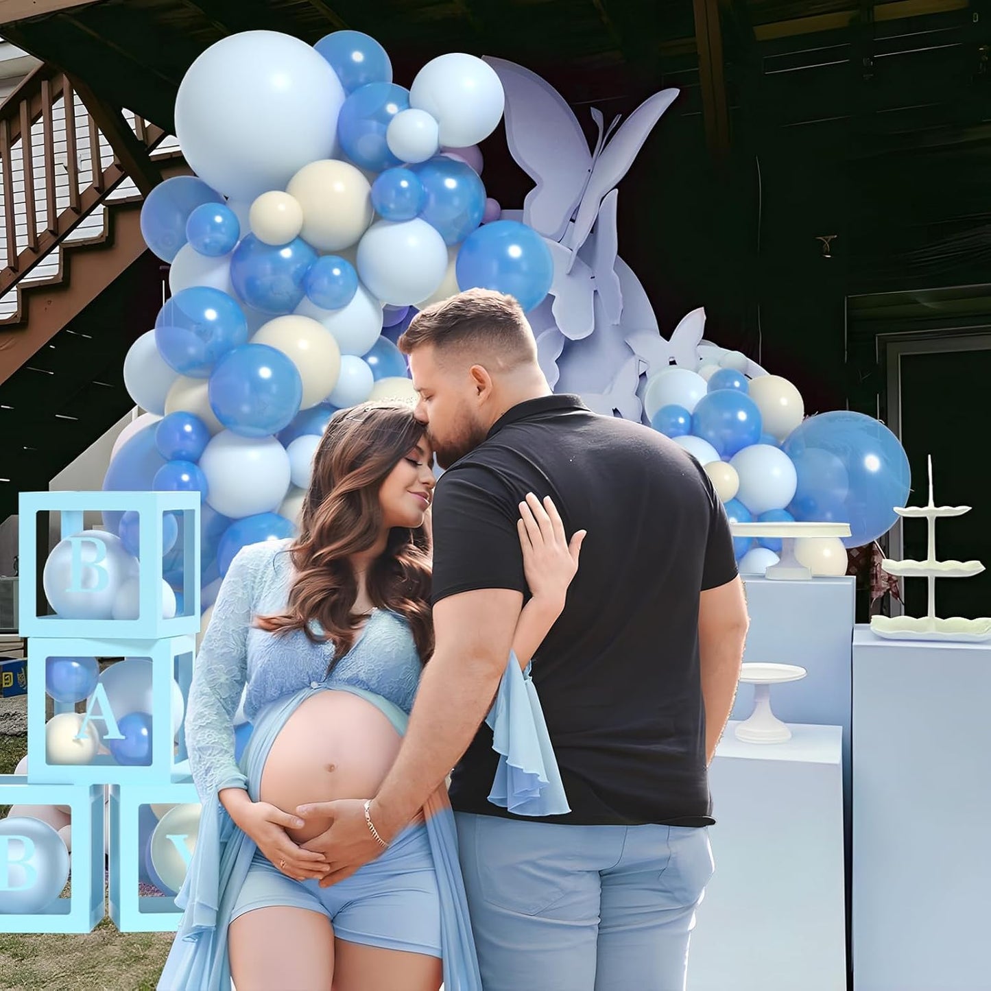Baby Shower Balloons - Boy Baby Showers Decor ， Baby Showers Decorations ， Baby Shower Decors ， Carry a Background Cloth And 4 Baby Balloon Boxes
