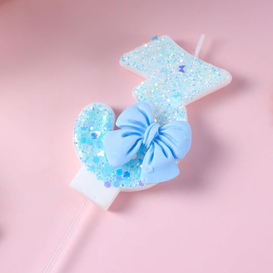 3 Birthday Candles Blue Bow Number 3 Cake Candles, Baby 3rd Cake Topper Decorations for Kids Pets Pastel Birthday Party Supplies (Number 3)