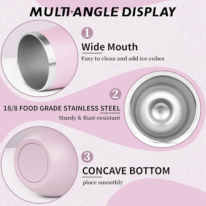 12oz Stemless Wine Tumbler with Lid Double Wall Insulated Wine Cup Stainless Steel Glasses Tumbler with Straw Insulated cocktail Tumbler Coffee Mug for Hot and Cold Beverages (Multicolor-2,4Pack)