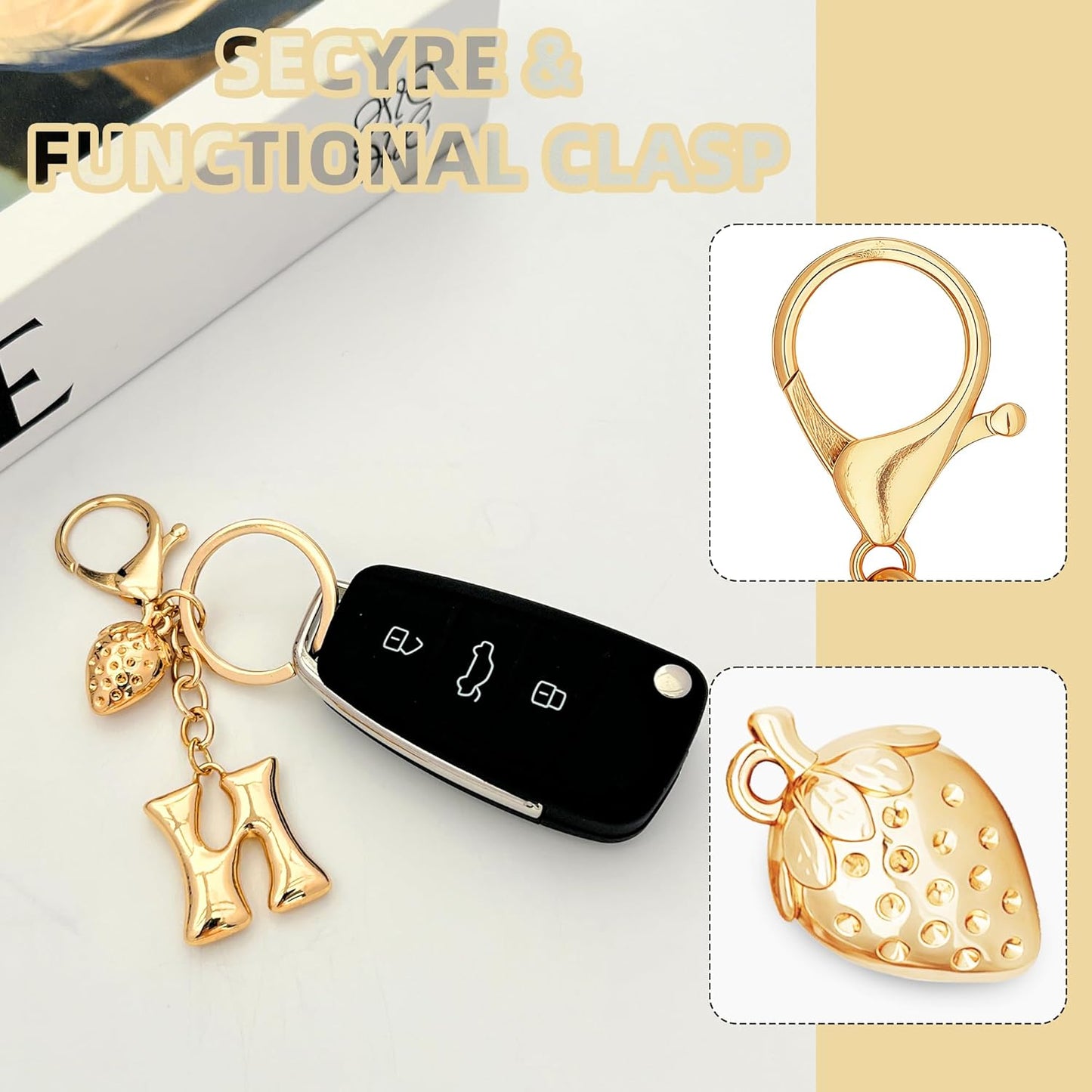 Gold Bubble Heart Initial Bag Charms for Handbags – Cute Initial Letter Keychain for Women, Purse Charms, Gold Gift