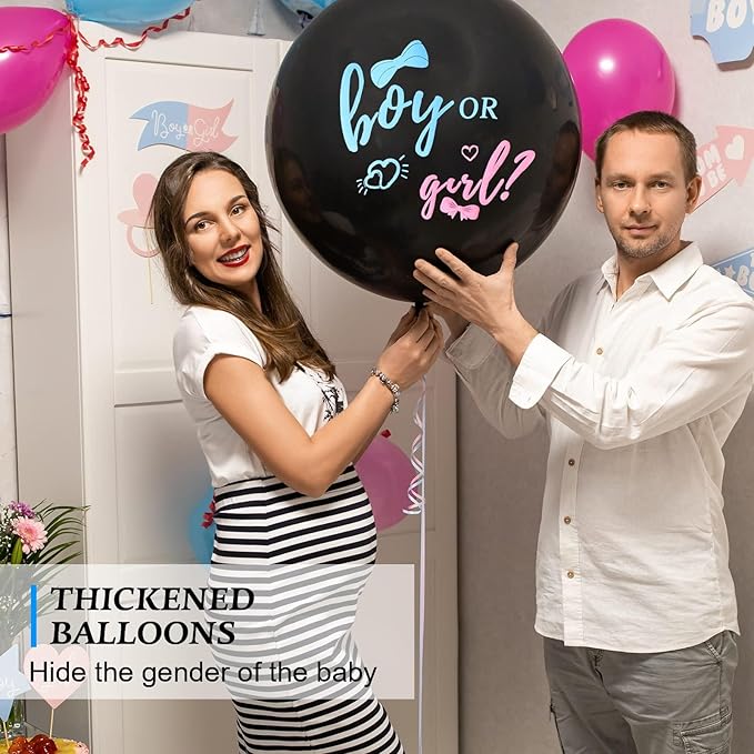 Disfore Thickened Gender Reveal Balloon - 2pcs Gender Reveal Confetti Balloons with Pink and Blue Confetti – 36 Inch Black Gender Reveal Balloons Perfect for Taking Photos and Videos