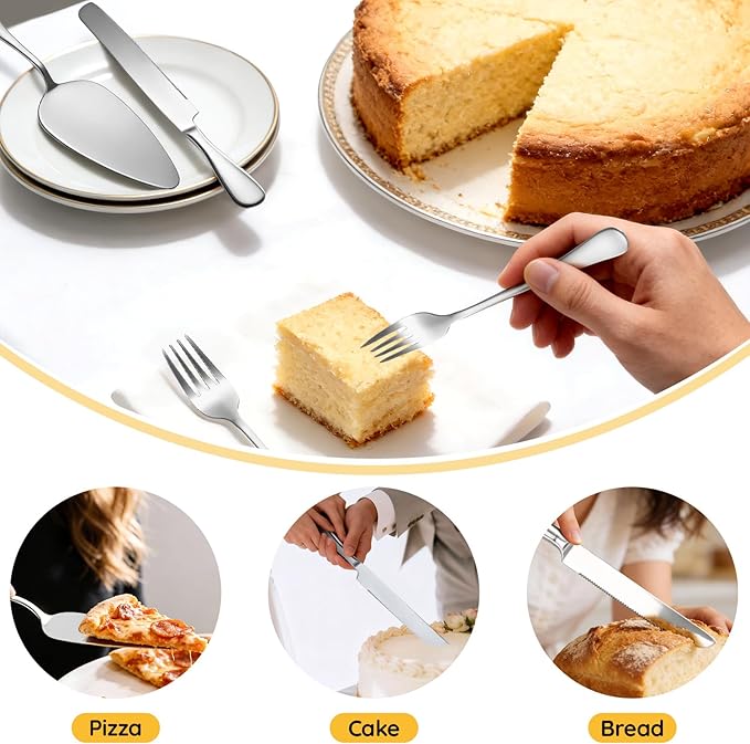 Suream Cake Cutting Set for Wedding, 11 Inch Silver Stainless Steel Pie Spatula, Pie Cutter and Server for Party, Birthday, Kitchen, Anniversary, Christmas(4PCS）