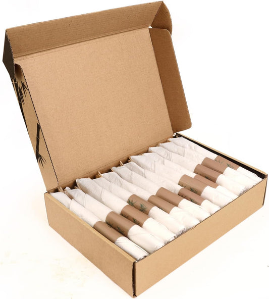 Prerolled Bamboo Cutlery-25 Pack (6.7" 25 Forks 25 Spoons 25 Knives 25 Napkins) Individually Wrapped Forks Spoons and Knives Set Disposable Compostable for Wedding/Camping
