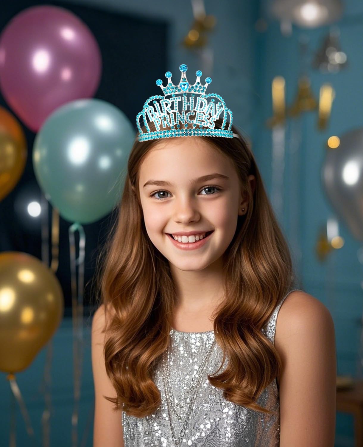 Wecoe Birthday Crown Blue Princess Rhinestone Tiara with Combs Happy Birthday Party Favors Pink Decorations 16th 18th 21st 25th Gifts for Her