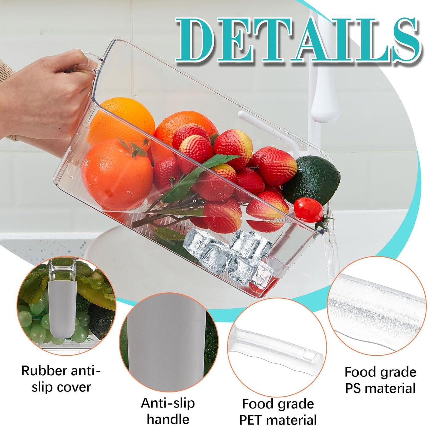 Havawish 2 Set Ice Bin and Flexible Scoop Set Plastic Freezer Ice Bin with Pull out Handle Clear Storage Bucket for Container with Bucket Scoop (Grey,10.83 x 7 x 4.33 in)