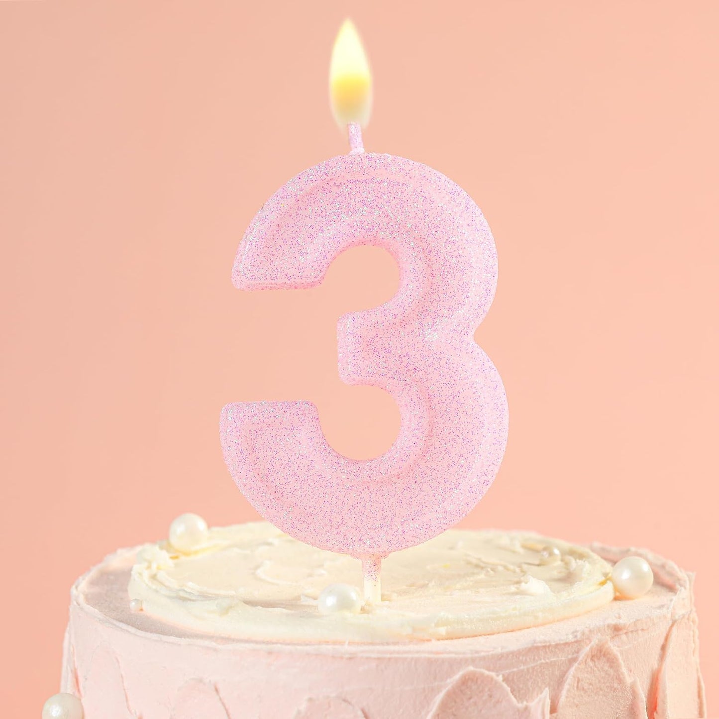 PHD CAKE 2.76 Inch Luxe Pink Glitter 3 Number Birthday Candles, Pink Number Candles, Cake Number Candles, Party Celebration
