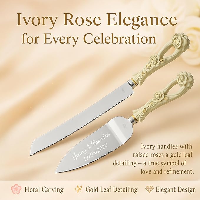 GIFTS INFINITY Personalized Wedding Cake Knife and Server Set with Engraving – Cake Cutting Utensil Set, Keepsake Gift for Wedding, Anniversary, Reception, Birthday & Other Occasions (2554)