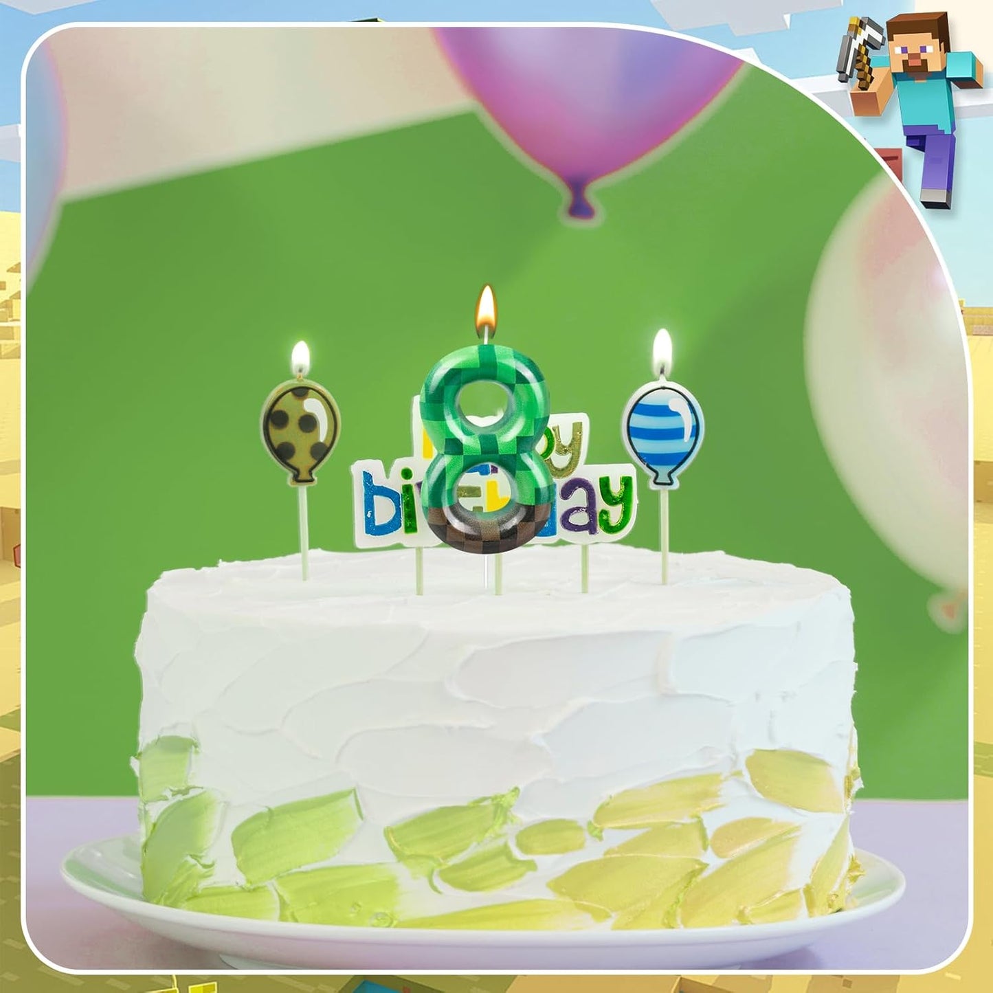 TNT Themed Birthday Cake Candle Number 8 Dynamite Themed Green Candle Birthday Party Decoration Cake Topper for Pixel Theme Birthday Party Anniversary Party Dynamite Party Video Game Party (Number 8)