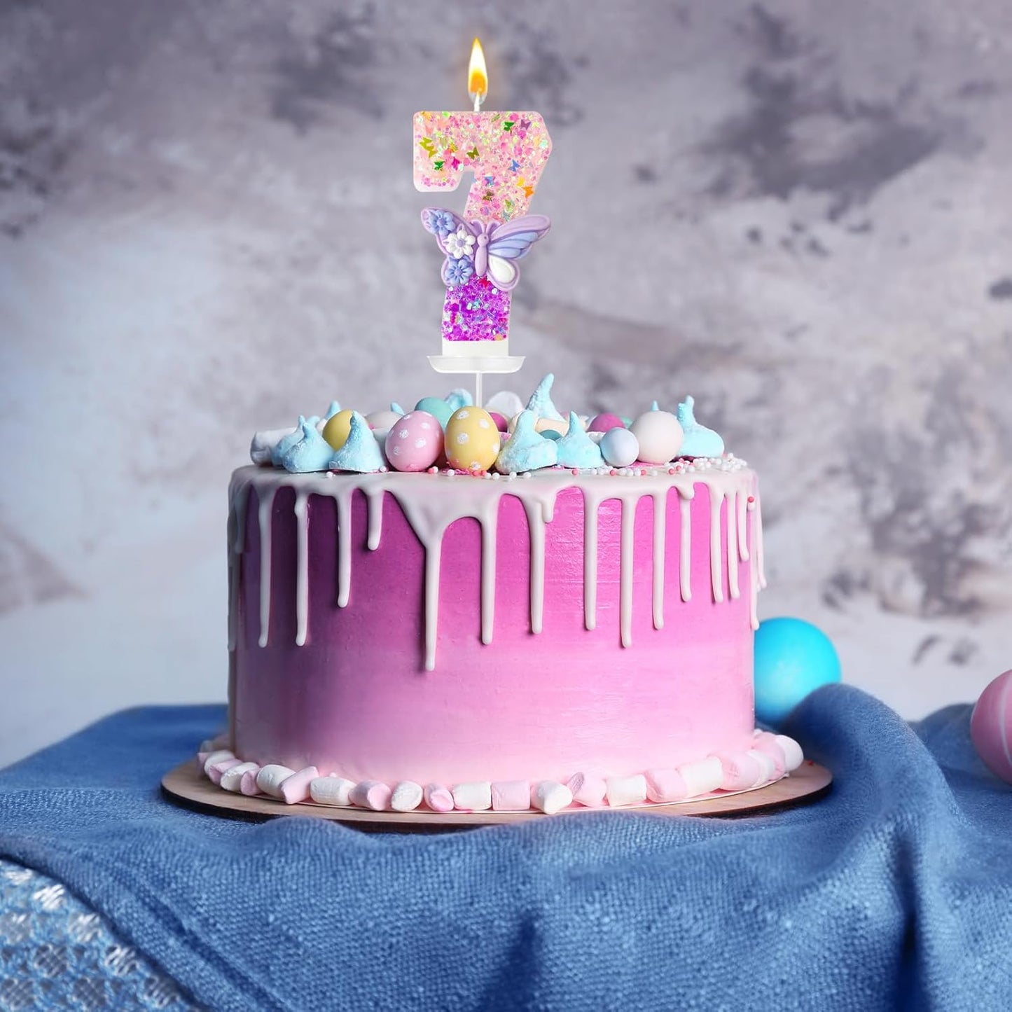 HXOUSE Butterfly Number 7 Birthday Candles - Pink & Purple Butterfly Birthday Candles for Cake, 7 Candle Topper for Anniversary Celebrations Supplies, Fairy Party Decorations for Girl (Number 7)