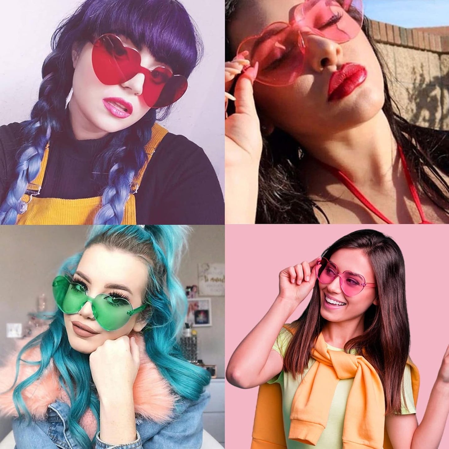 18 Heart Shape Rimless Sunglasses Transparent Candy Color Party Glasses Colored Eyewear for Women