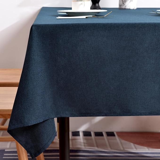 BALCONY & FALCON Table Cloth – Waterproof, Wrinkle Resistant & Washable Rectangle Tablecloth and Table Cover for Dining Room, Kitchen, Outdoor, Party & Birthday Use (Dark Blue, 57" x 85")