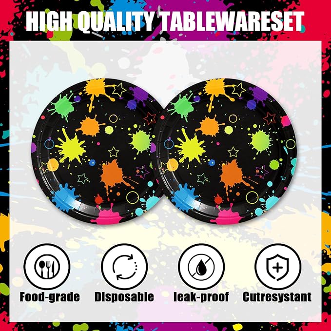 40pcs Neon Party Supplies Paper Plate and Napkins Neon Glow Birthday Colorful Graffiti Party Decoration for Glow Party Neon Party