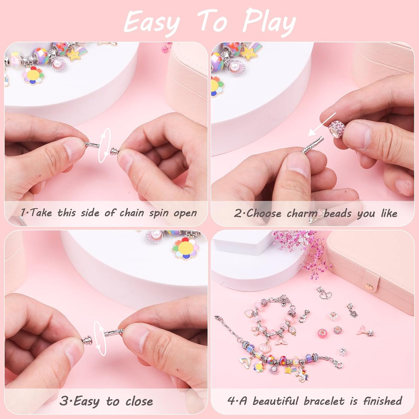 UFU Charm Bracelet Making Kit -120Pcs DIY Jewelry Making Kit, Mermaid Gifts for Girls Toys Crafts for Teen Girls Ages 5 6 7 8-12, with Portable Bracelet Organizer Box