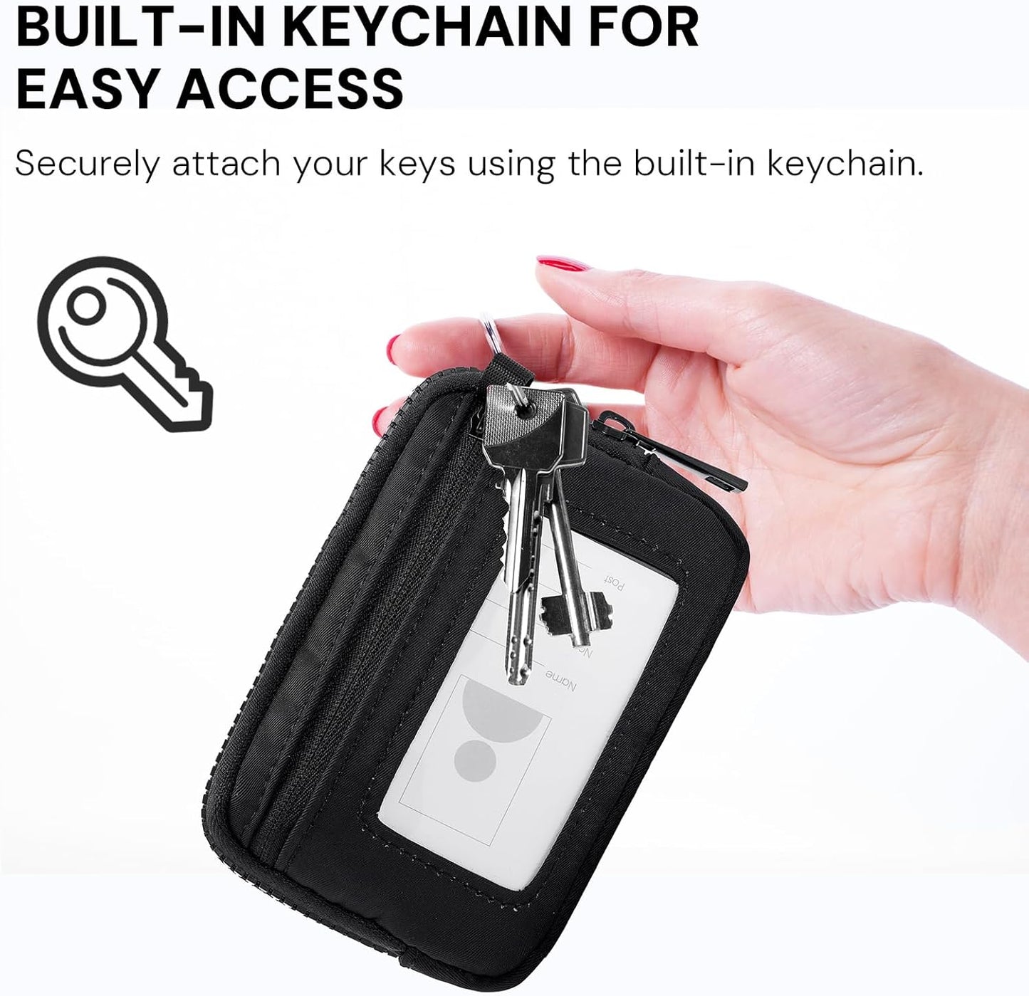 YDF The Iris Wallet for Women Mini Zip Card Case with Clear ID Window Zipper Coin Purse Lightweight Portable Keychain Wallet