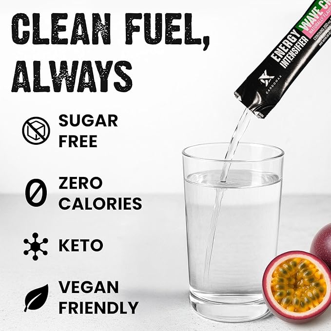 CardoMax - Energy Drink Packets - Liquid Preworkout for Men & Women Caffeine Packets with BCAA, Vitamin B12, Vitamin B6 & B3 - Sugar-Free, Zero Calorie, Vegan & Keto - 15 Stick Packs - Wavecrusher
