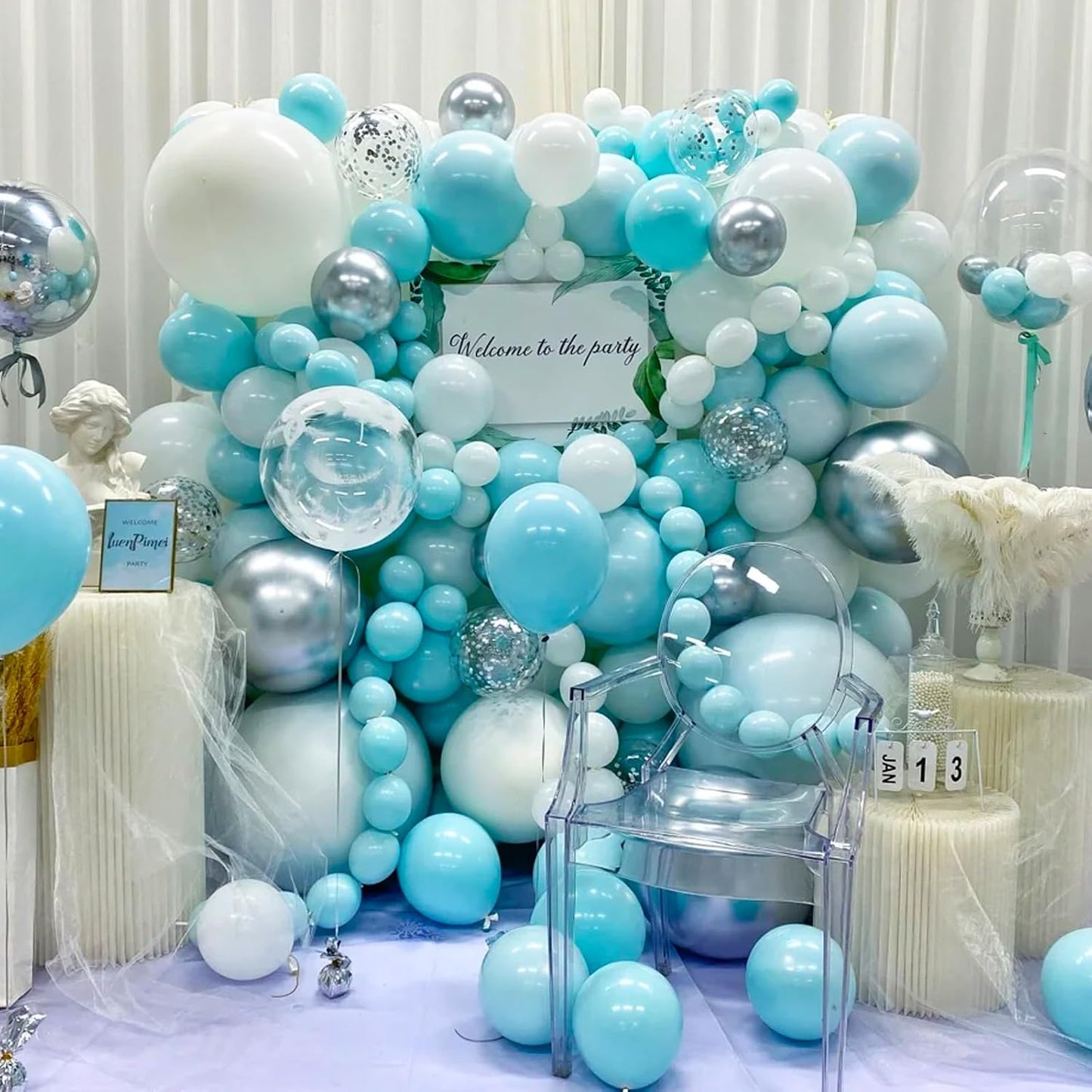 105pcs Teal Balloons 12inch Party Latex Balloons for Boys Girls Birthday Baby Shower Gender Reveal Wedding Sunflower Party Decorations