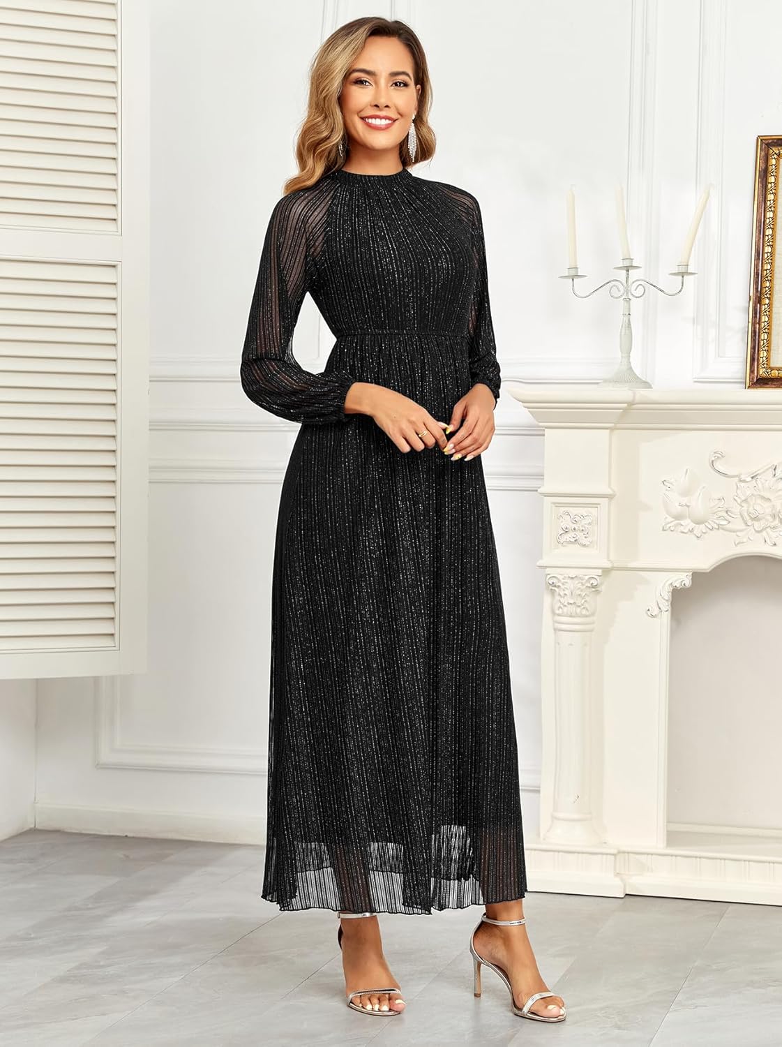 Maternity Sparkly Mesh Dress Halter Neck Sleeveless A Line Pregnancy Dresses Semi Formal Baby Shower Photoshoot