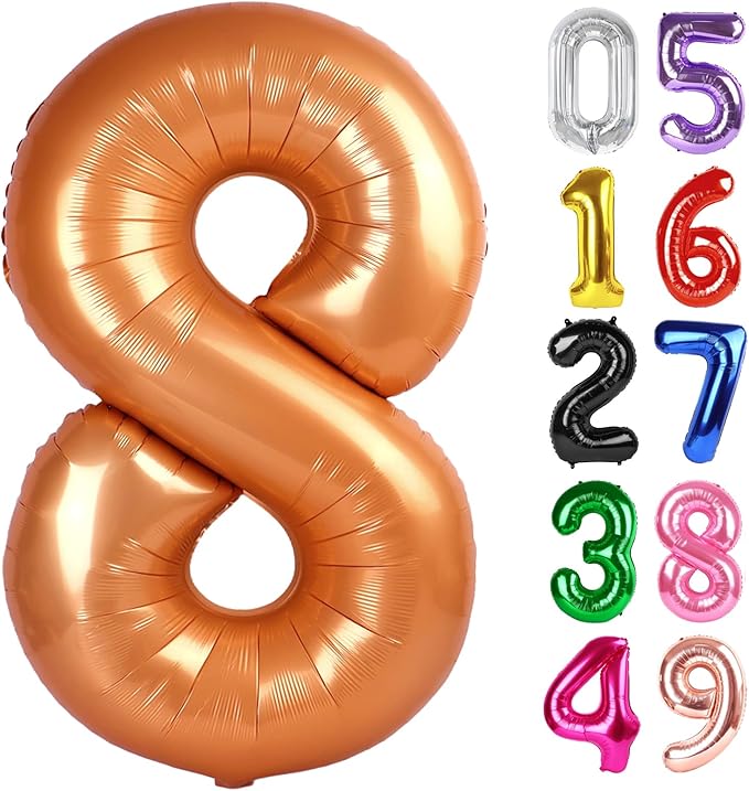 Orange Number 8 Balloon 40 Inch, 8th Birthday Party Decorations for Children, Giant 8 Foil Balloon for Party Supplies