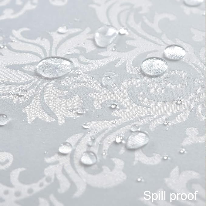 SASTYBALE Square Tablecloth - 52 Inch White Damask Table Cloth Jacquard Design Spill Proof Wrinkle Resistant Waterproof Soft Polyester Table Cover for Kitchen Parties Tabletop
