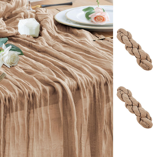 Wokceer Cheesecloth Table Runner 2Pack 10FT Nude Brown Boho Gauze Cheese Cloth Table Runner for Party Long Rustic Sheer Table Runners for Baby Bridal Shower Wedding Easter Table Decor