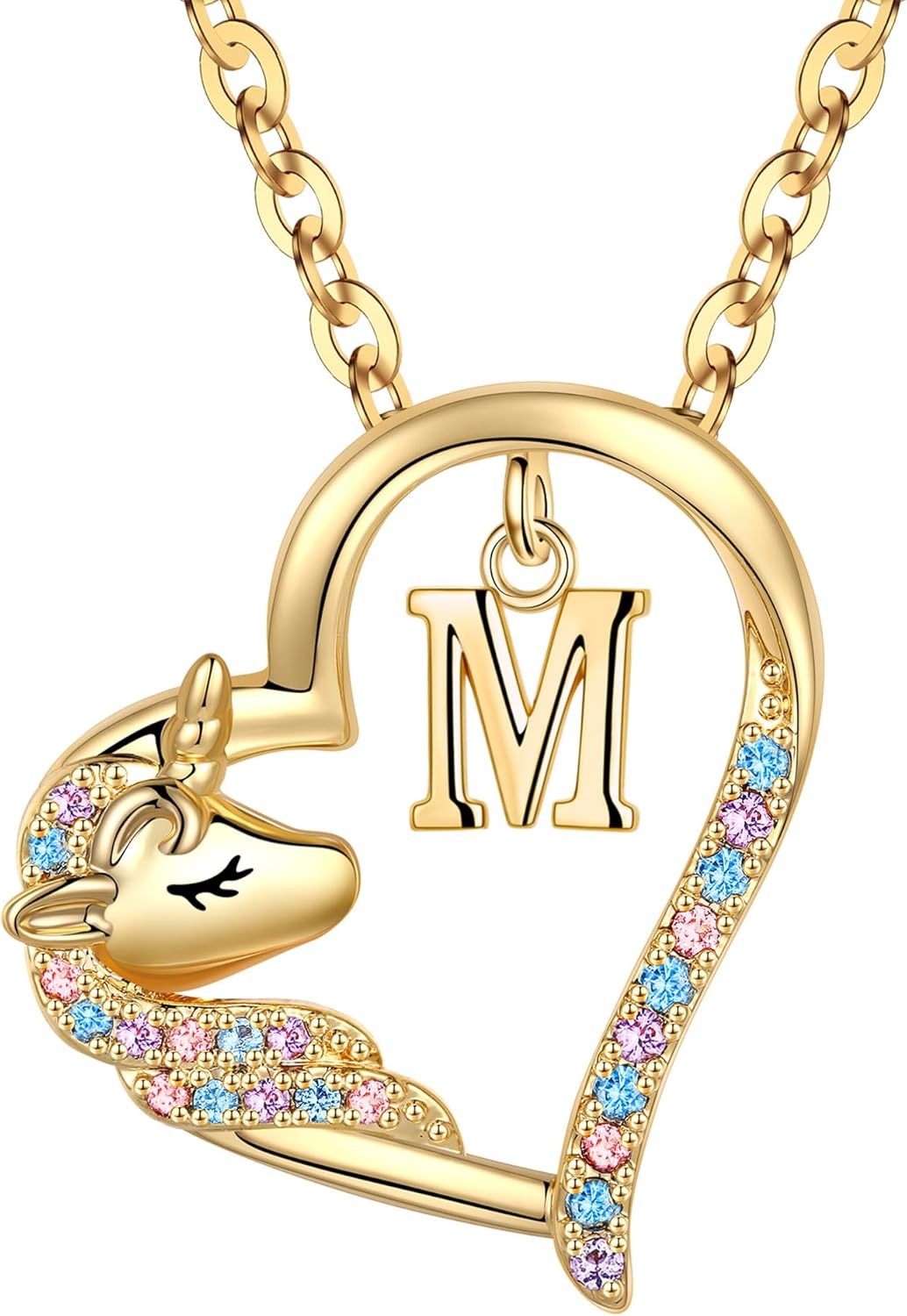 Anoup Unicorn Gifts for Girls Necklace - Colorful CZ Heart Pendant A-Z Initial Necklaces Cute Unicorns Jewelry Birthday Gift for Girl