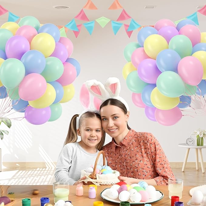 60pcs Pastel Balloons 12inch, Pastel Color Balloons with Light Pink Green Yellow Blue Purple Balloon for Easter Rainbow Baby Shower Birthday Party Decorations