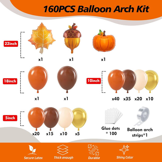 160Pcs Fall Balloons Garland Arch Kit - Orange Coffee Brown Gold White Sand Boho Latex Balloon for Autumn Birthday Hello Fall Little Pumpkin Baby Shower ThanksGiving Themed Party Decorations