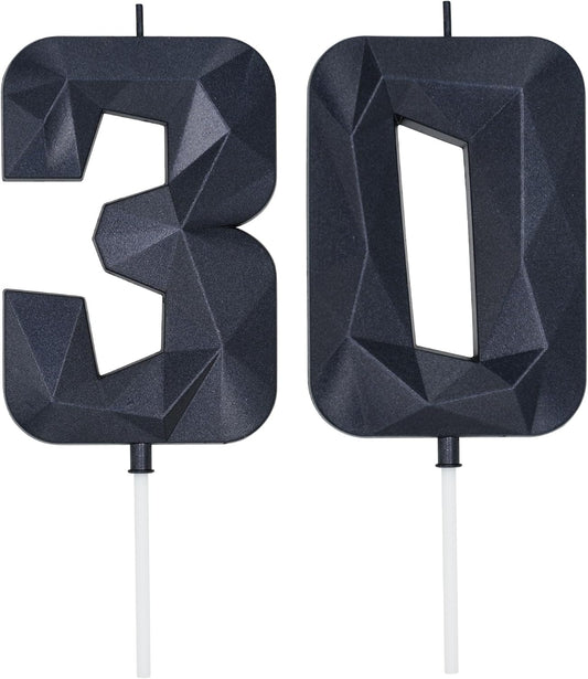 DERVENTA Large Birthday Candle Number 3D Black 3.7 inch Party Celebration Anniversary Decoration Cake Topper 1 Piece (Number 30 Black)