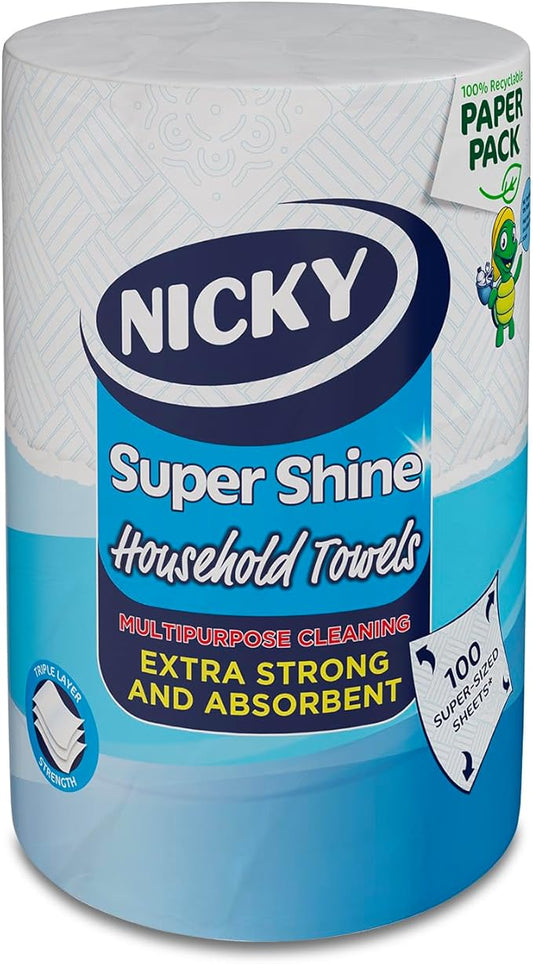 Nicky® Super Shine Multipurpose Paper Towel | Plastic Free Packaging | Paper Wrap | Larger Sheets | 3 Ply | Ultra Strong and Absorbent