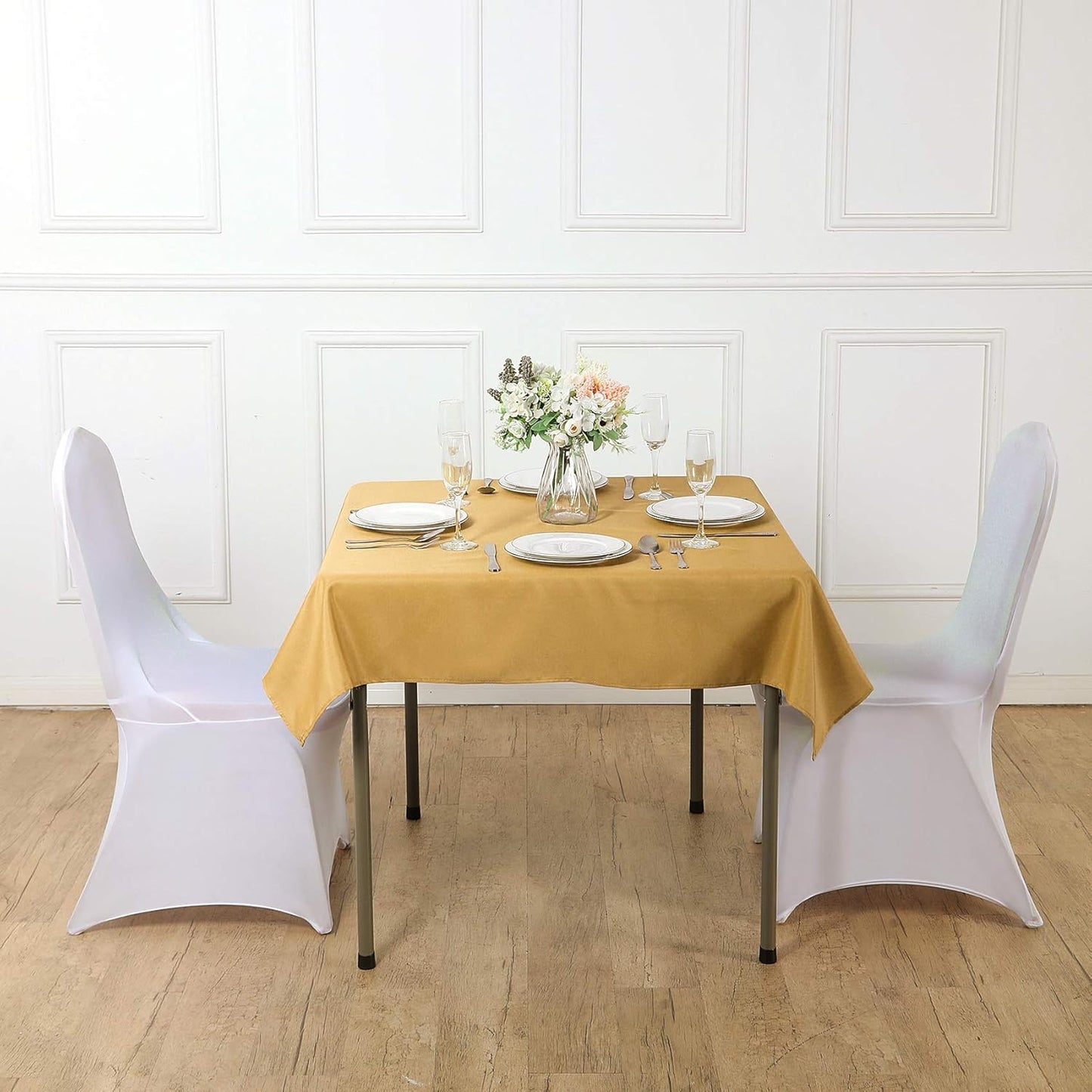 Cupuamon Square Tablecloth 52x52 inch Washable Polyester Fabric Table Cloth for Wedding Party Dining Banquet Decoration（52x52,Gold）