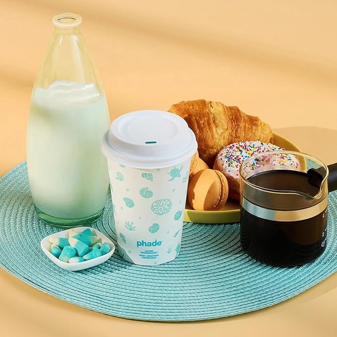 phade 16 oz Paper Hot Cups with Lids - 80 Count - Marine Biodegradable, Compostable & PFAS-Free - Made in USA Eco Coffee Cups, Sealife Blue,