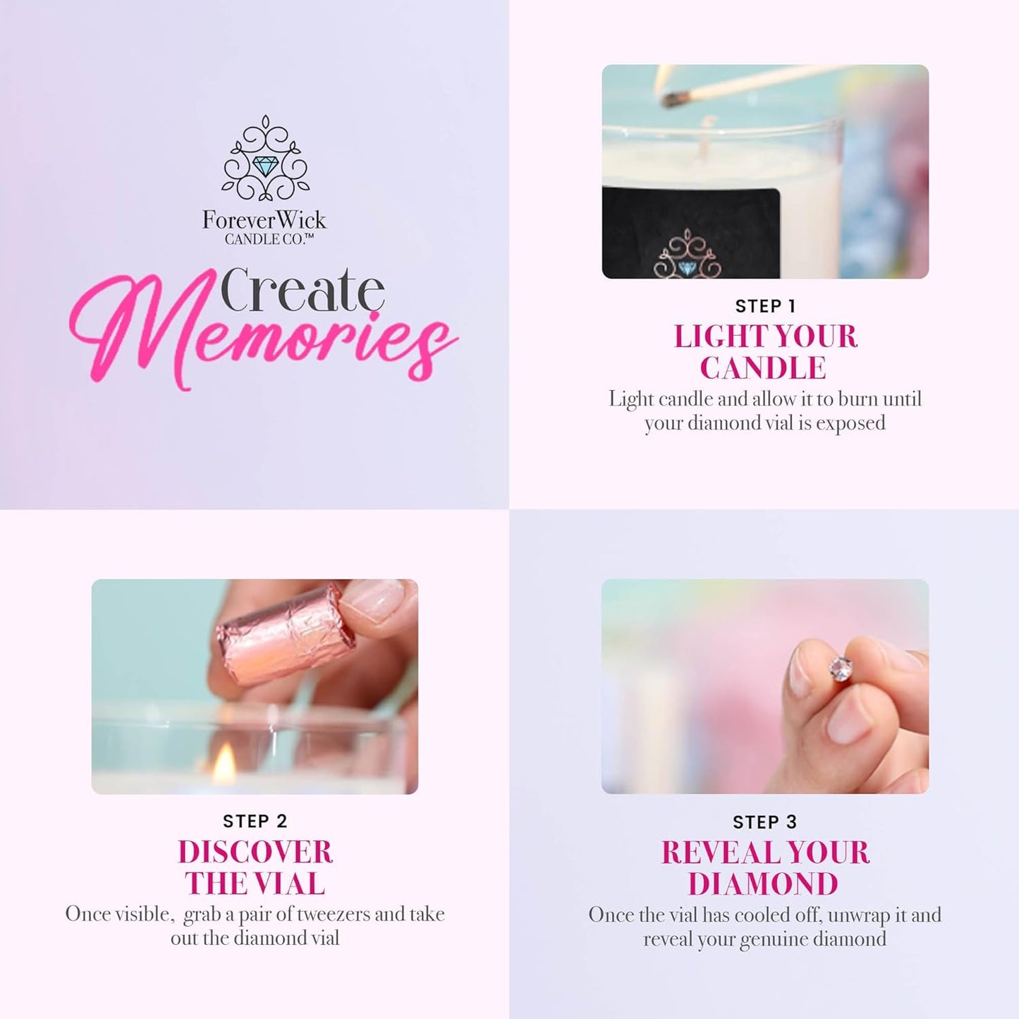 Unicorn Poop Cotton Candy Surprise Candle + Diamond Inside | Foreverwick Candles | Scented Soy Candles Gifts for Women Aromatherapy Candle | Birthday Candles All-Natural Organic Soy Candle 14oz | 70h