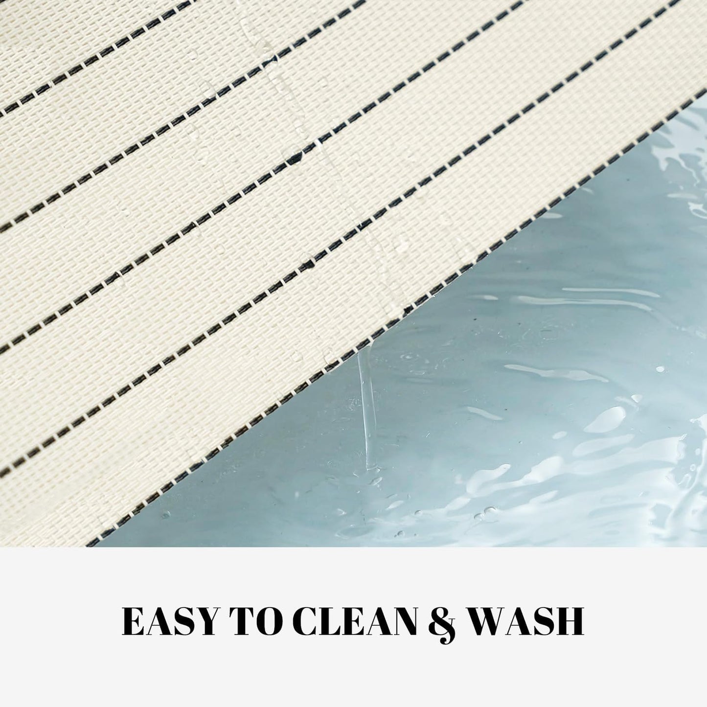 Placemats Set of 12 Vinyl/Plastic Woven Place Mats for Kitchen Table Indoor/Outdoor Washable Placemat Wipeable Dining Table Mats (White Stripes,12)